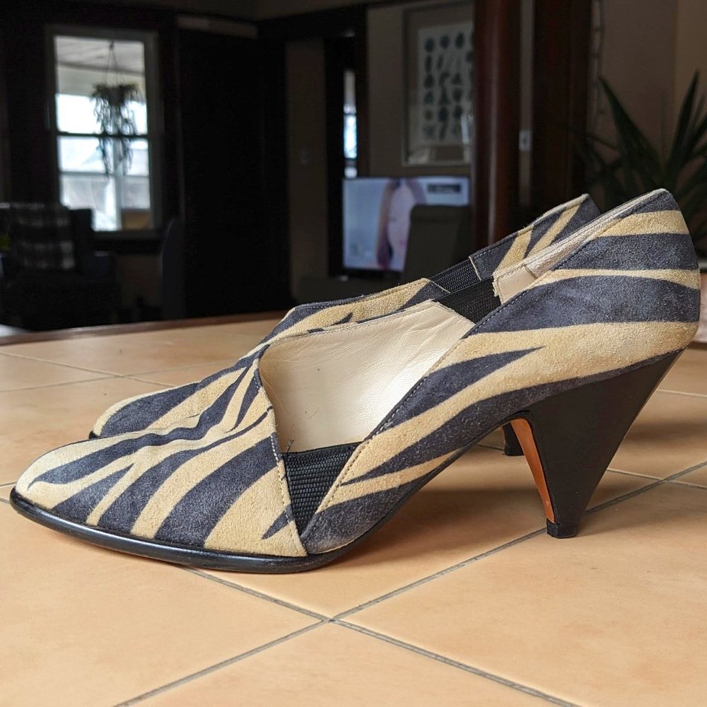 Delman Zebra Suede Pumps